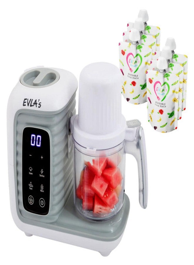EVLA'S Double Baby Food Maker with 2 Steaming Baskets, Steamer, Blender, Grinder, Food Processor, Cook & Blends Healthy Baby Food in Minutes, Touch Screen, with 6 food pouches, White - Image 1